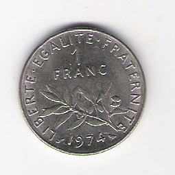  Frankreich 1 Francs 1974 N  Schön Nr.233   