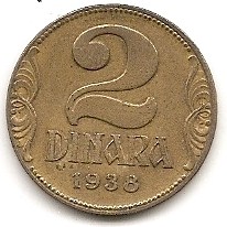  Jugoslawien 2 Denar 1938 #400   
