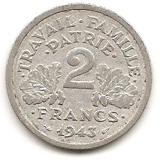 Frankreich 2 Francs 1943 #401   