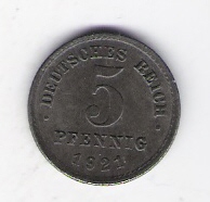 Dt.Reich  5 Pfennig Fe 1921 J 