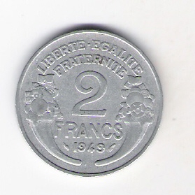  Frankreich 2 Francs Al 1949   Schön Nr.201a   