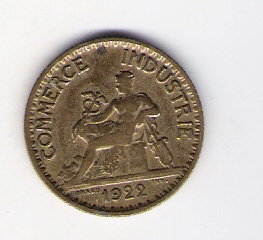  Frankreich 1 Francs Al-Bro 1922   Schön Nr.197   