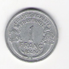  Frankreich 1 Francs Al 1949 Mzz.B   Schön Nr.200a   