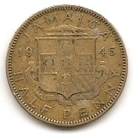  Jamaica 1/2 Penny 1945 #408   