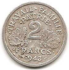  Frankreich 2 Francs 1943 #408   