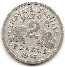  Frankreich 2 Francs 1943 #409   