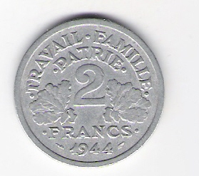  Frankreich 2 Franc 1944 Al    Schön Nr.214   